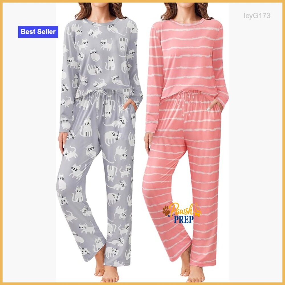 2-Pack Long Sleeve Pajama Set With Pockets, Soft Polyester Blend, S-Xxl